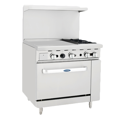 Atosa: AGR-2B24GL – 36” Range 2-Burners and 24” Griddle on the left with 26” 1/2 Wide Oven