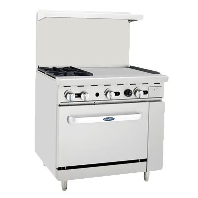 Atosa: AGR-2B24GR – 36” Range 2-Burners and 24” Griddle on the right with 26” 1/2 Wide Oven