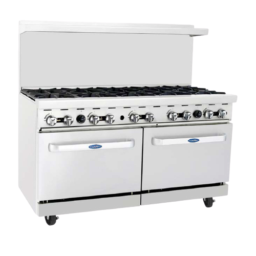 Atosa: AGR-10B – 60” Gas Range. 10-Open Burners with Two 26″ 1/2 Wide Ovens