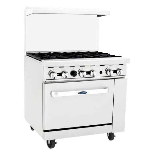 Atosa: AGR-6B – 36” Gas Range. 6-Open Burners with One 26″ 1/2 Wide Oven