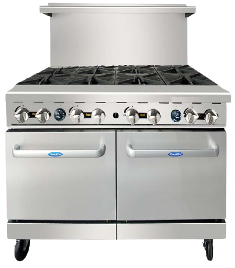 Atosa: AGR-8B – 48” Gas Range. 8-Open Burners with Two 20″ Wide Ovens