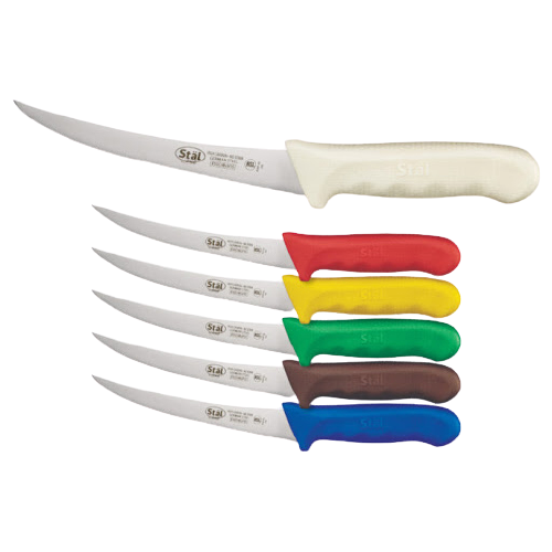 Winco: ST?L Stamped Color Handle Curved Boning Knife