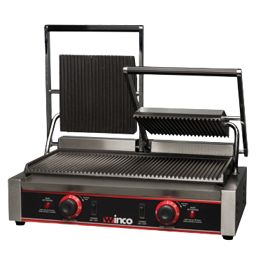 Winco: Electric Countertop Double Ribbed Panini Grill