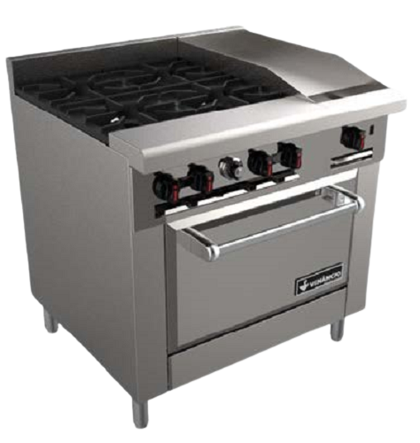 Venancio: 4 Burners 12″ Manual Griddle Restaurant Range With Standard Oven