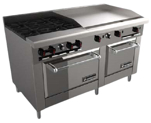 Venancio: 4 Burners 36″ Manual Griddle Restaurant Range With (2) Standard Oven
